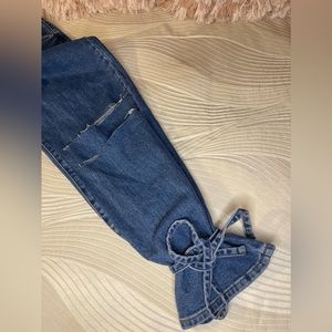 Long Mom Jeans with Bottom Bow Knot